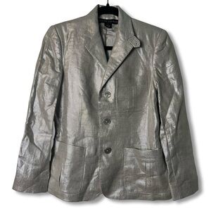 Ralph Lauren - Women’s Silver Metallic Linen Blazer Jacket - Sz 4
